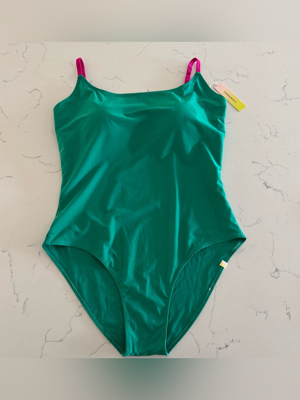 New Summersalt Women’s One Piece Swimsuit Size 16 Green Pink Solid Padded Cups
